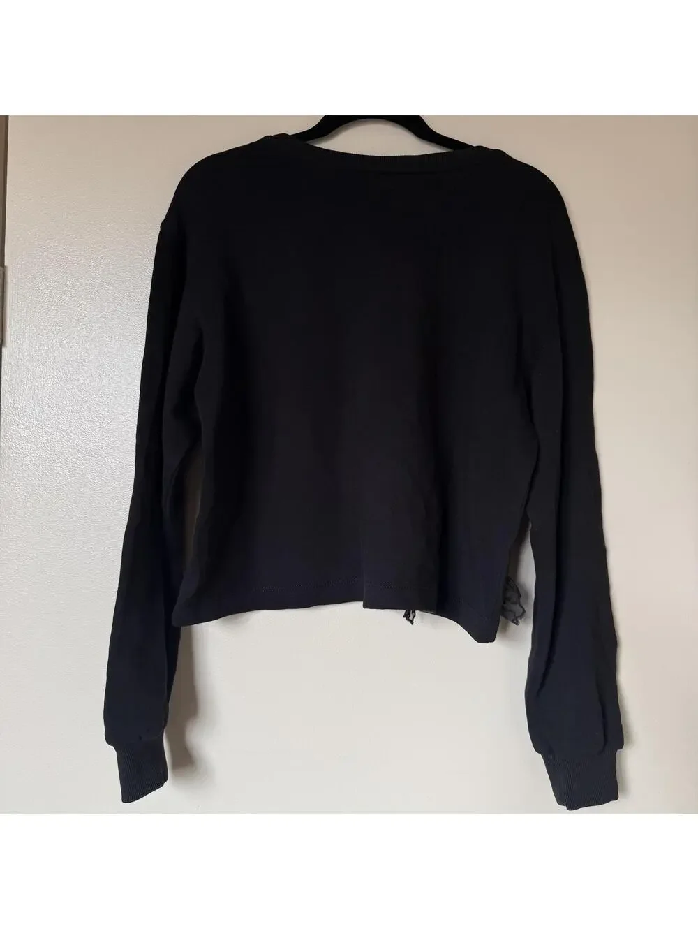 Anthropologie Black 3D Floral Appliqué Boxy Sweatshirt NWT Small Lightweight - Picture 7 of 8
